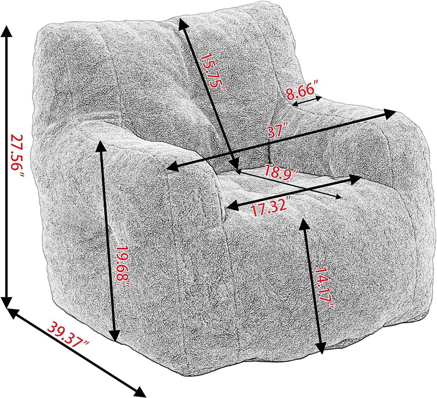 Ivory Soft Tufted Foam Bean Bag Chair I4182