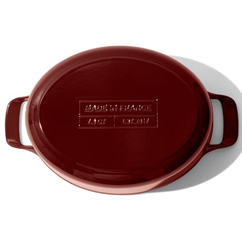 Oval Dutch Oven 7.5 Quart Ruby Red Enameled Cast Iron Induction Compatible F7533