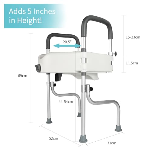 4.5in Raised Toilet Seat with Handles, Heavy Duty Support up to 330lbs, Adjustable Legs E7697