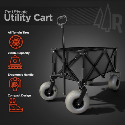All Terrain Steel Frame Utility Cart with 9" Pneumatic Tires, Collapsible Folding Design L838