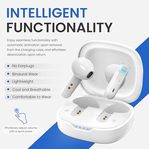 Rechargeable Noise Cancelling Hearing Amplifiers with Portable Charging Case (White) B6170