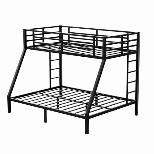 Black Metal Bunk Bed Twin XL over Queen with 2 Ladder & Safety Railing P8777
