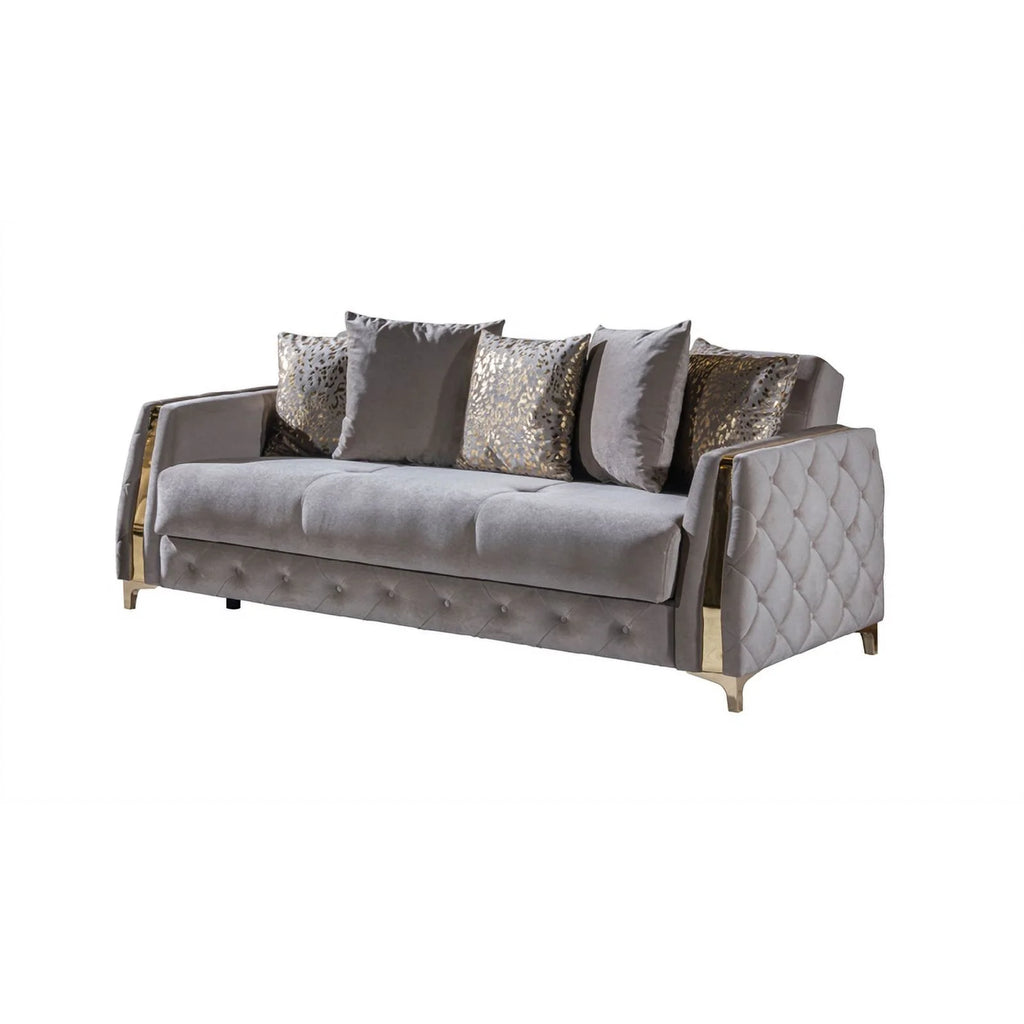 Taupe Sofa with Wood and Under-seat Storage Y26794