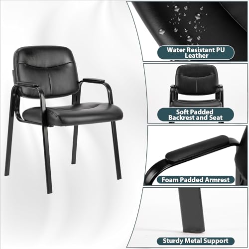 Black PU Leather Guest Chair with Padded Arms K409