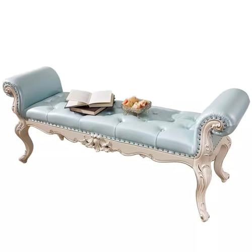 Solid Wood Leather Bed End Bench Stool I44662