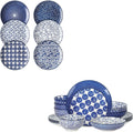 10 inch Porcelain Dinner Plates 16-Pieces Dinnerware Set Vintage Blue O902116