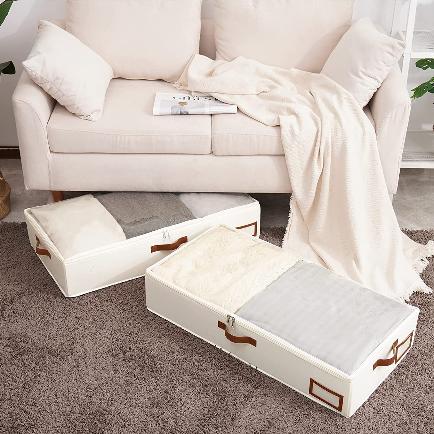 Beige Collapsible Underbed Storage Bag, 2 Pack J51553
