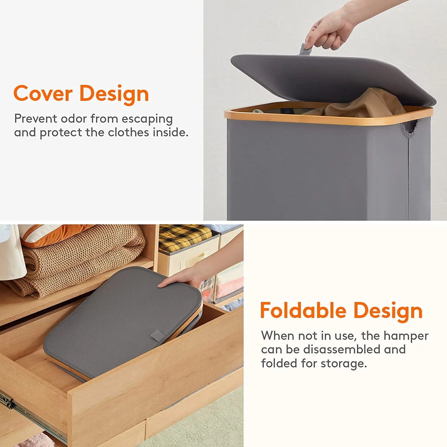 100L Laundry Basket with Lid Removable Bag Grey G37985