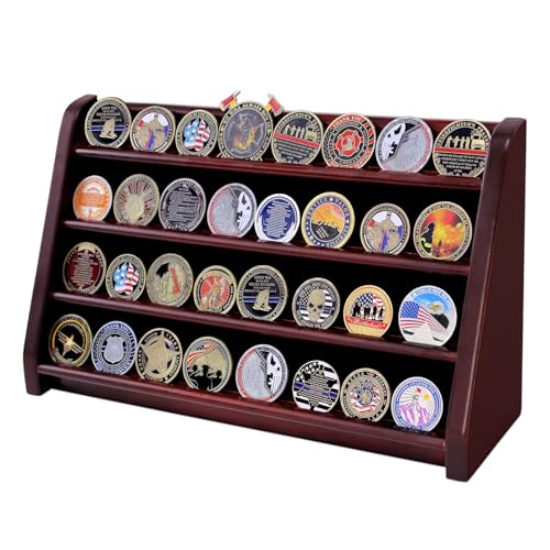 Black 5 Row Wooden Coin Display Case Holds 50 Coins B85589