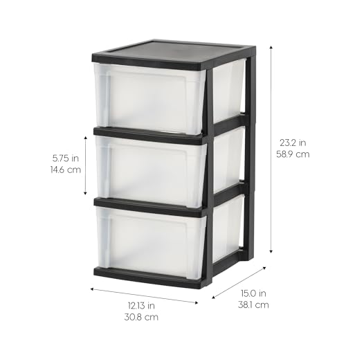 Black/Clear 3-Drawer 2-Pack Plastic Drawer Storage Organizer Y6038