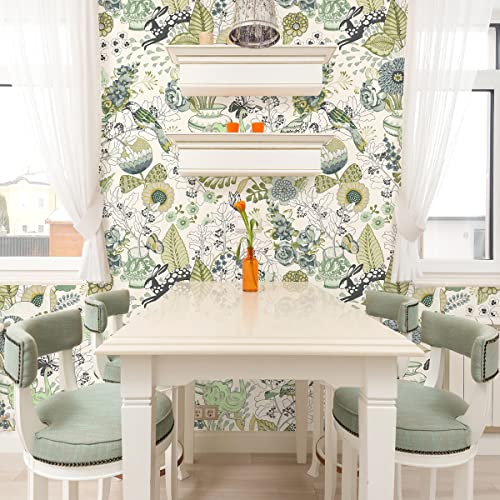 Green Floral Peel and Stick Wallpaper 17.7inch × 118.1inch C31567