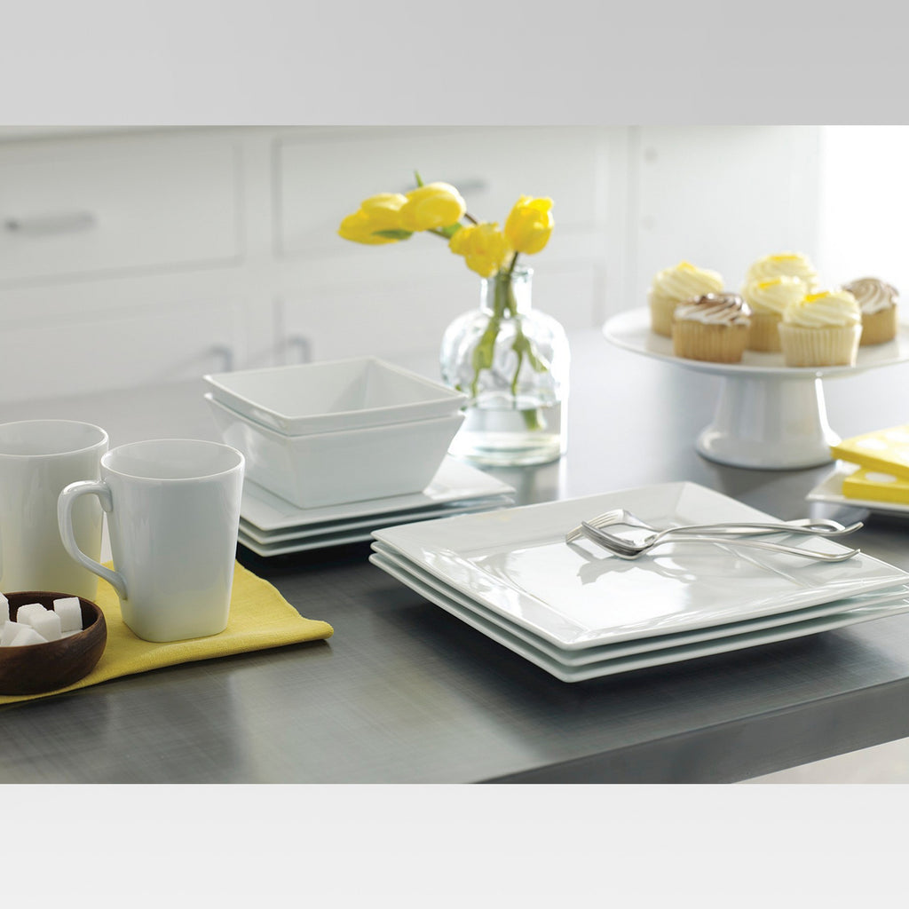 16pc White Porcelain Square Dinnerware Set E5575