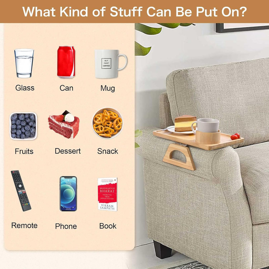 Sofa Arm Tray with Couch Cup Holder and 360° Rotating Phone Holder W240229