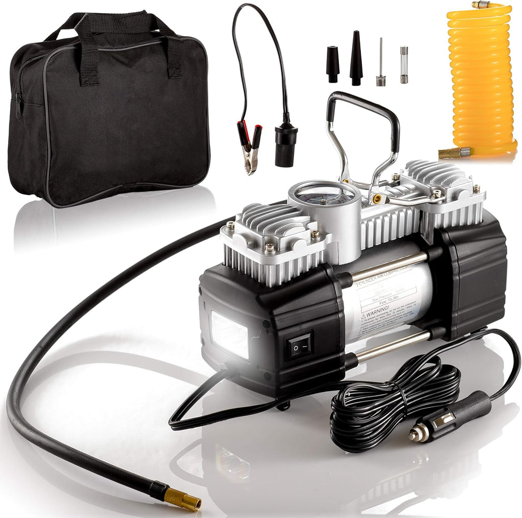 12V 150 PSI Portable Double Cylinder Air Compressor Tire Inflator D812558