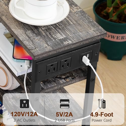 Black Narrow Side Table with Charging Station A2679