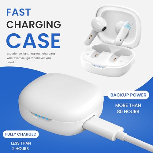 Rechargeable Noise Cancelling Hearing Amplifiers with Portable Charging Case (White) B6170