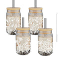 4 Pack 16oz Glass Cups with Bamboo Lids Straws D5323