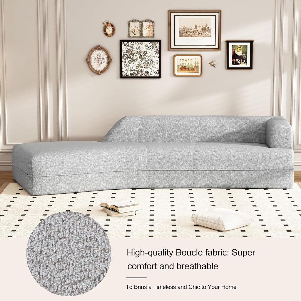 Gray Boucle Curved Sofa with Chaise Lounge A364571