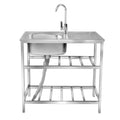 Stainless Steel Single Bowl Outdoor Utility Sink with Storage Shelves E263512