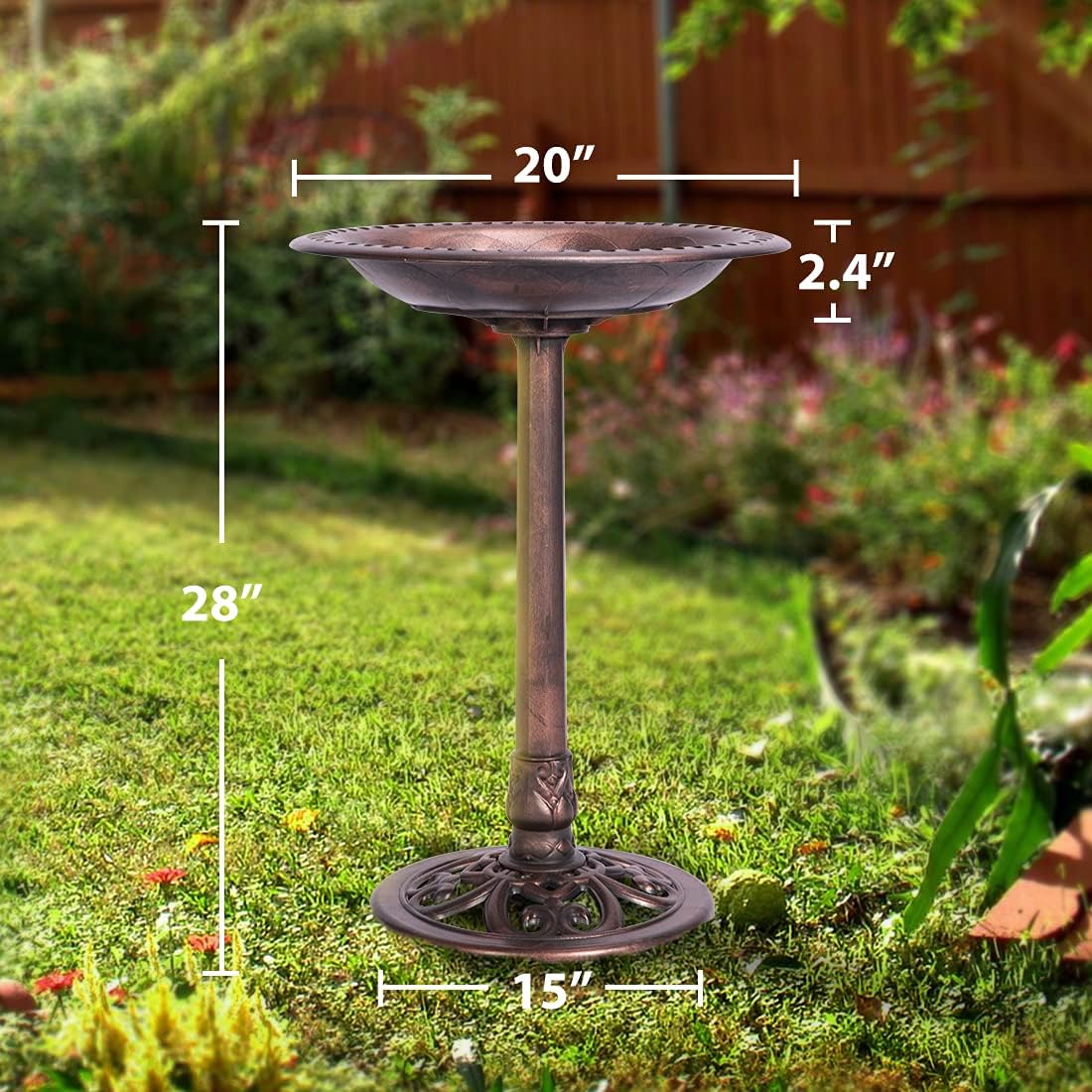 29 Inch Polyresin Bird Bath Bowl with Metal Stake T851