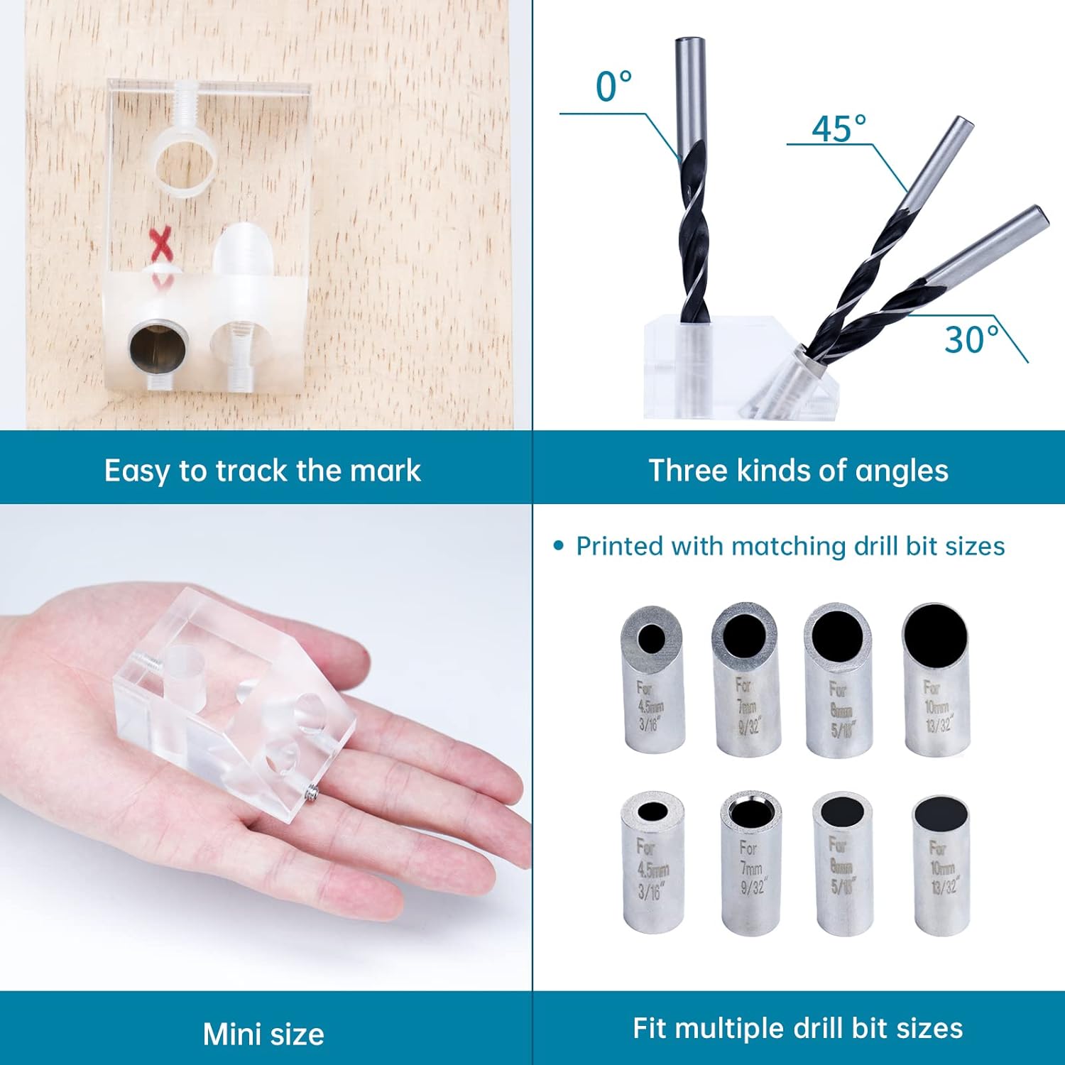 Drill Guide for Cable Railing, Portable Multi-Angle Jig, Hole Size from 3/16" to 3/8" R882188