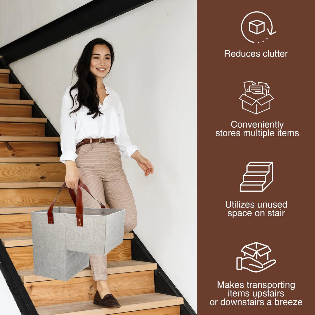 Gray 16L x 9.5W x 16H Foldable Stair Basket F5758