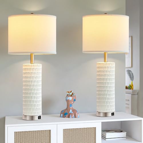 Set of 2 Tall Table Lamps with Dual USB Ports and Touch Control Y3762