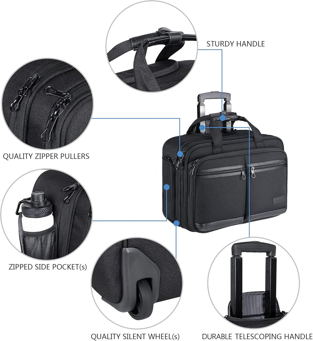 Black Rolling Laptop Bag with RFID Pockets F614048