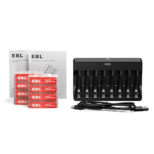 8 Pack Rechargeable AA Lithium Batteries 1.5V 3000mWh with Charger F67343