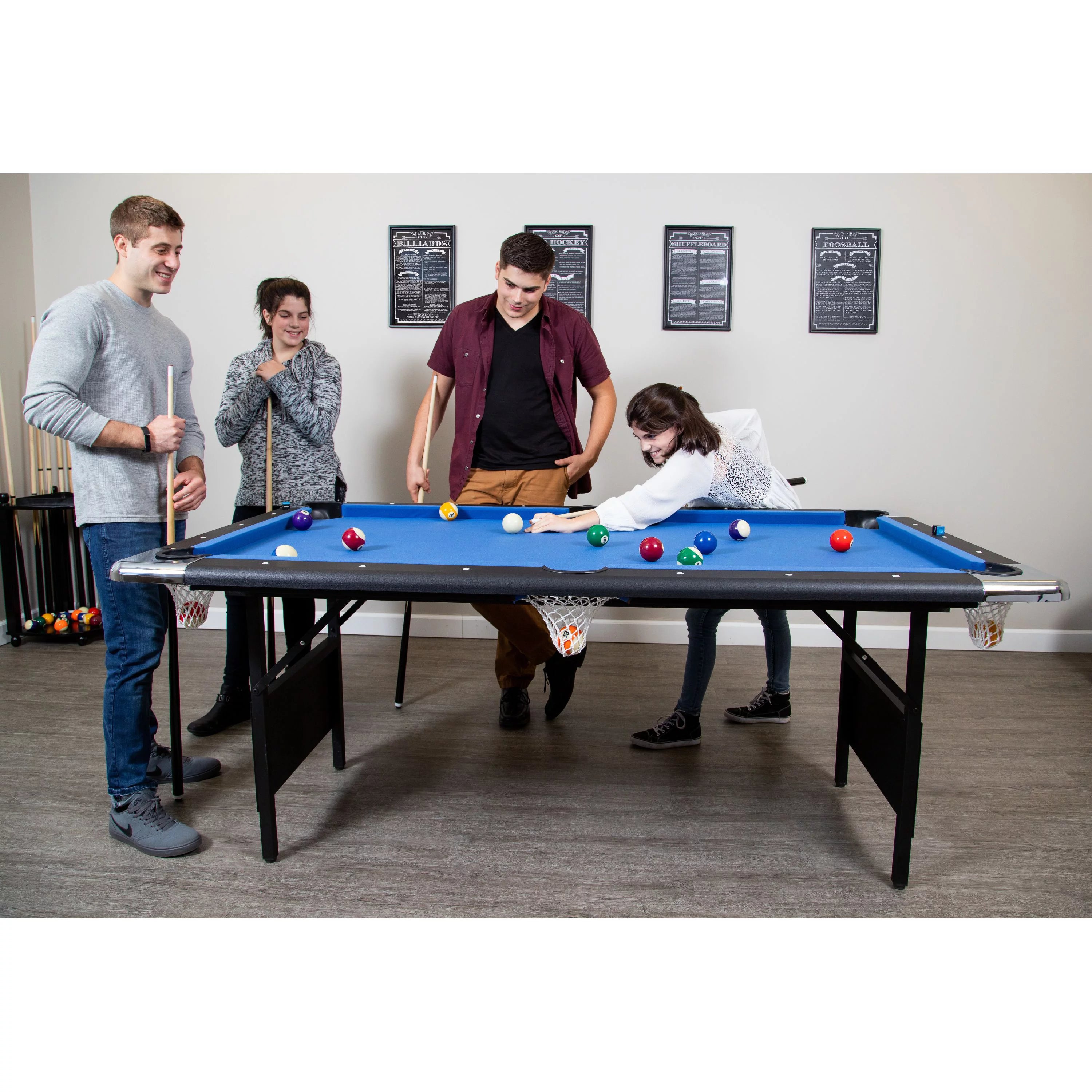 Portable Folding 6 ft. Pool Table, Blue Felt O95814