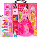 105 Pcs Doll and Closet Playset Wardrobe Set Including One Doll Wardrobe Shoes Rack Dress Shoes Hangers Necklace D719
