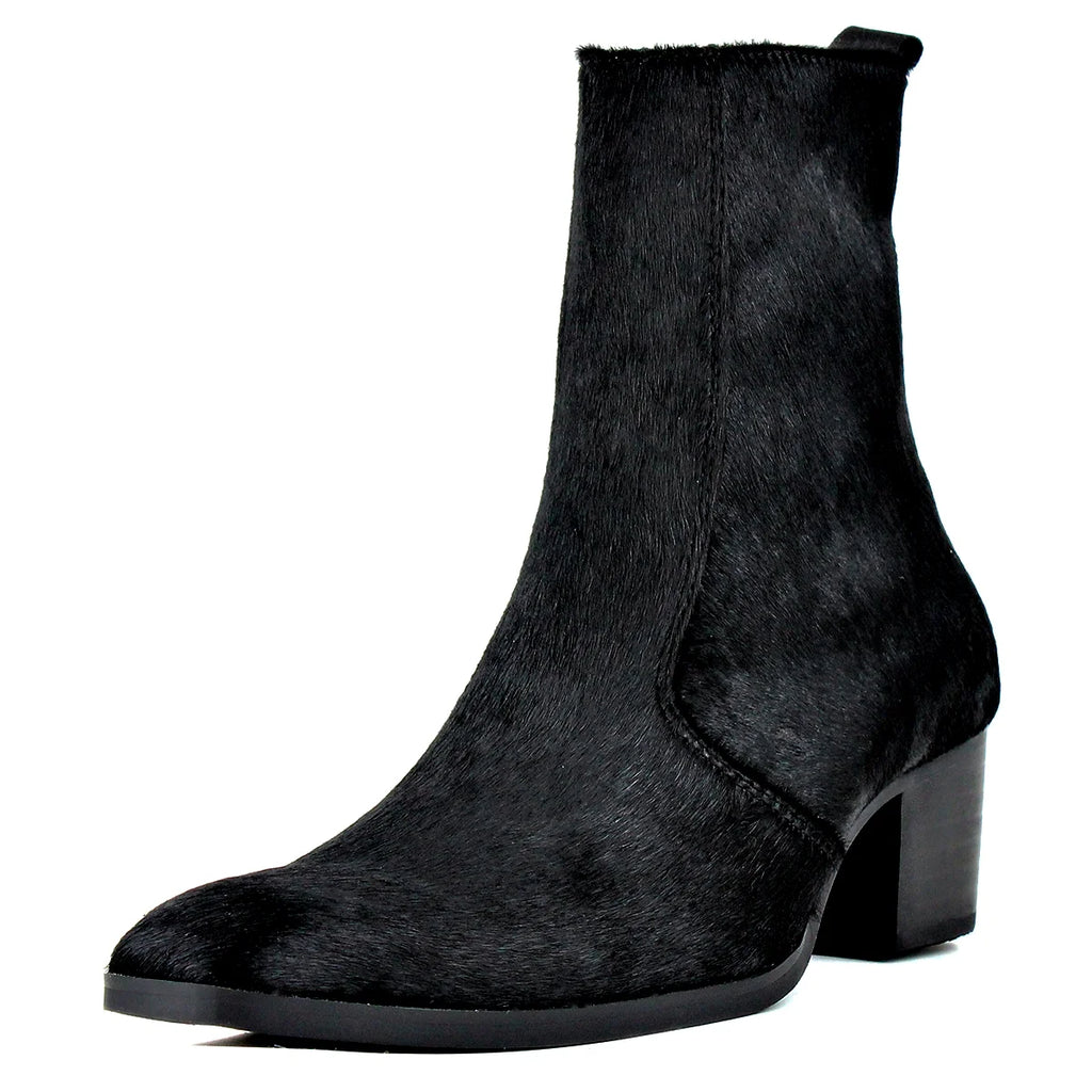 Black Chelsea Pony Hair Leather Boots X776814