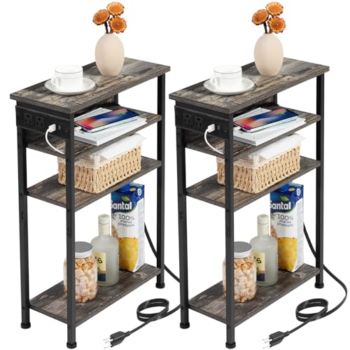 Black Narrow Side Table with Charging Station A2679