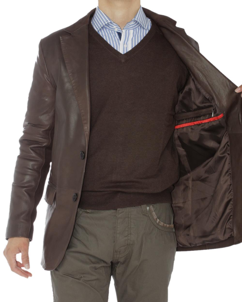 Brown Lambskin Leather Blazer Jacket S211