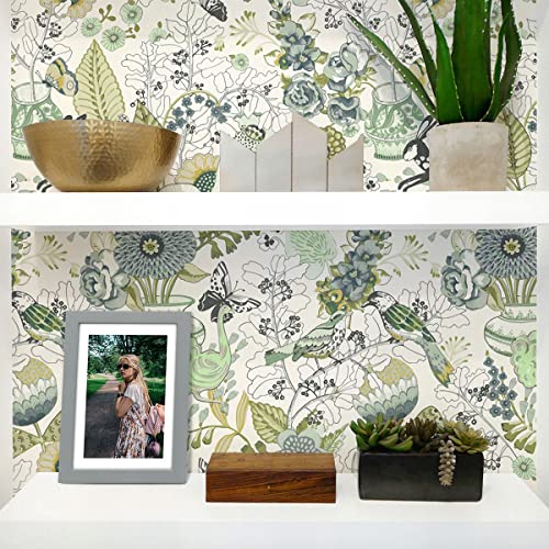 Green Floral Peel and Stick Wallpaper 17.7inch × 118.1inch C31567
