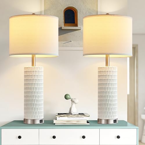 Set of 2 Tall Table Lamps with Dual USB Ports and Touch Control Y3762