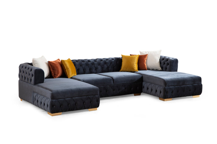 Charcoal Velvet U Shaped Double Chaise Sectional W200365