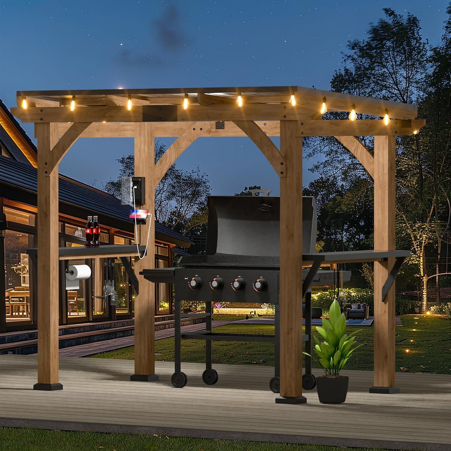 Cedar Wood Grill Gazebo with Galvanized Steel Roof Q34090