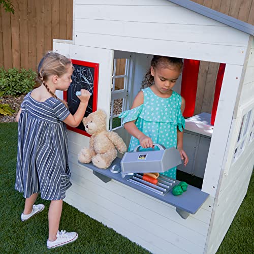 Modern Outdoor Wooden Playhouse with Picnic Table, Mailbox and Outdoor Grill L8324
