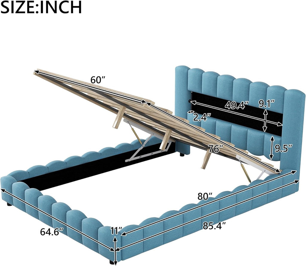 Queen Size Upholstered Storage Bed Frame with LED Headboard S8954