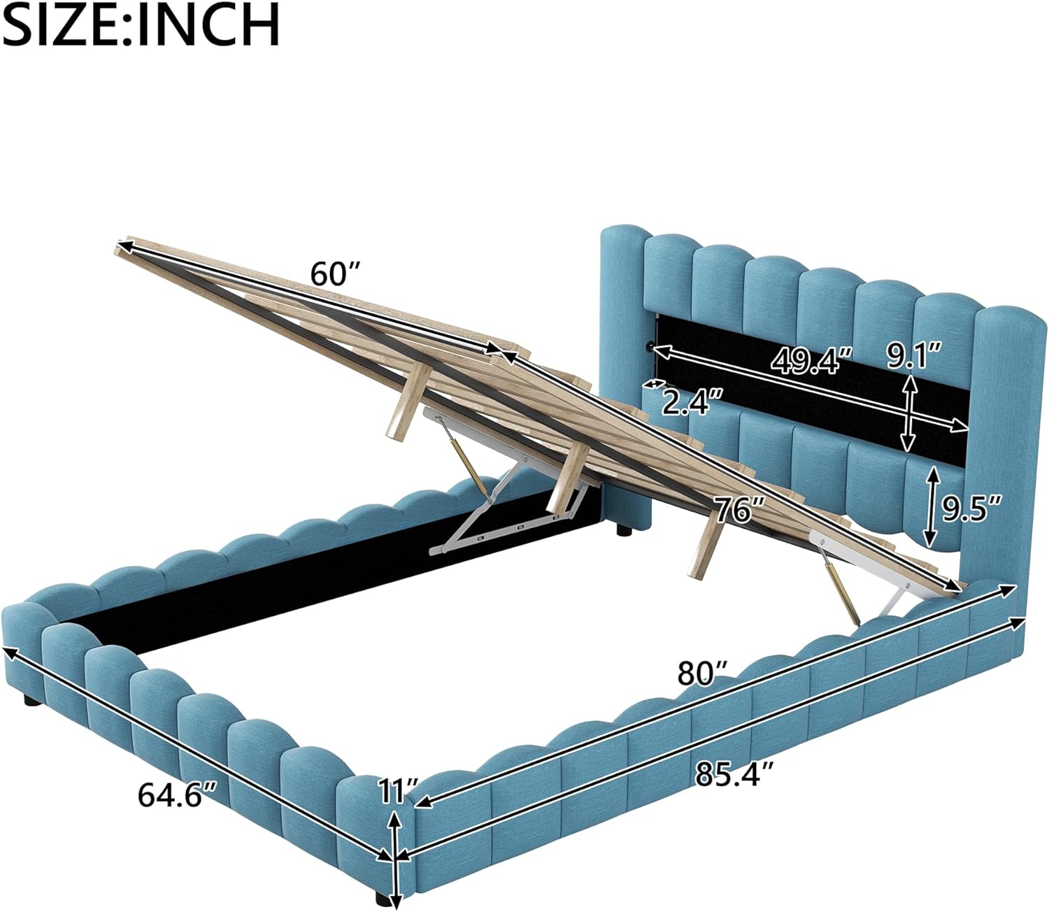 Queen Size Upholstered Storage Bed Frame with LED Headboard S8954