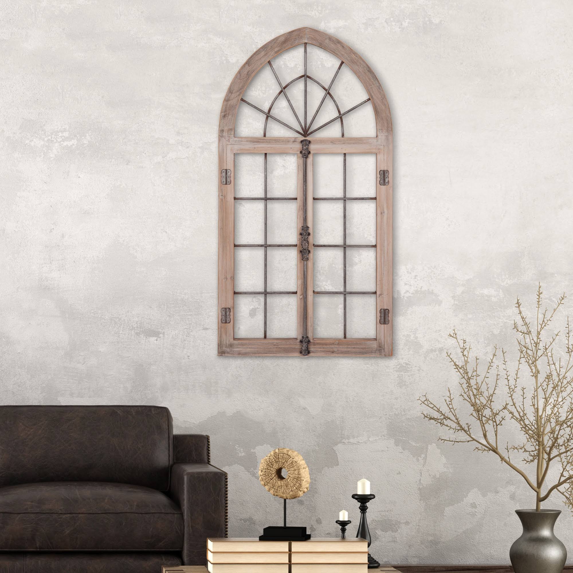 Distressed Gray Arched Cathedral Window Frame Wall Décor J758