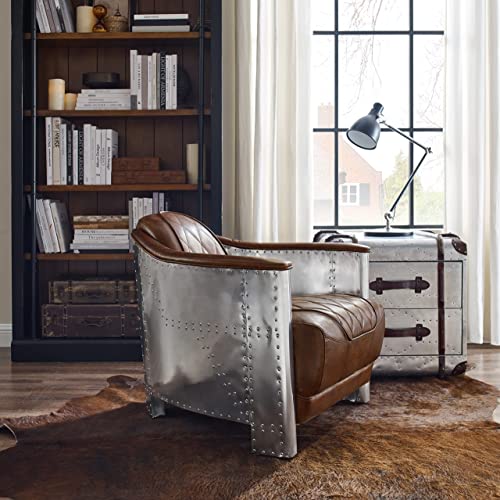 Lightbrown Genuine Leather Accent Arm Chair H428185