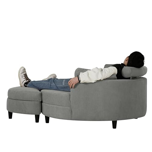 Oversized Corduroy Accent Barrel Chair with Adjustable Headrest, 4 Pillows, Storage Ottoman & Removable Tray U109