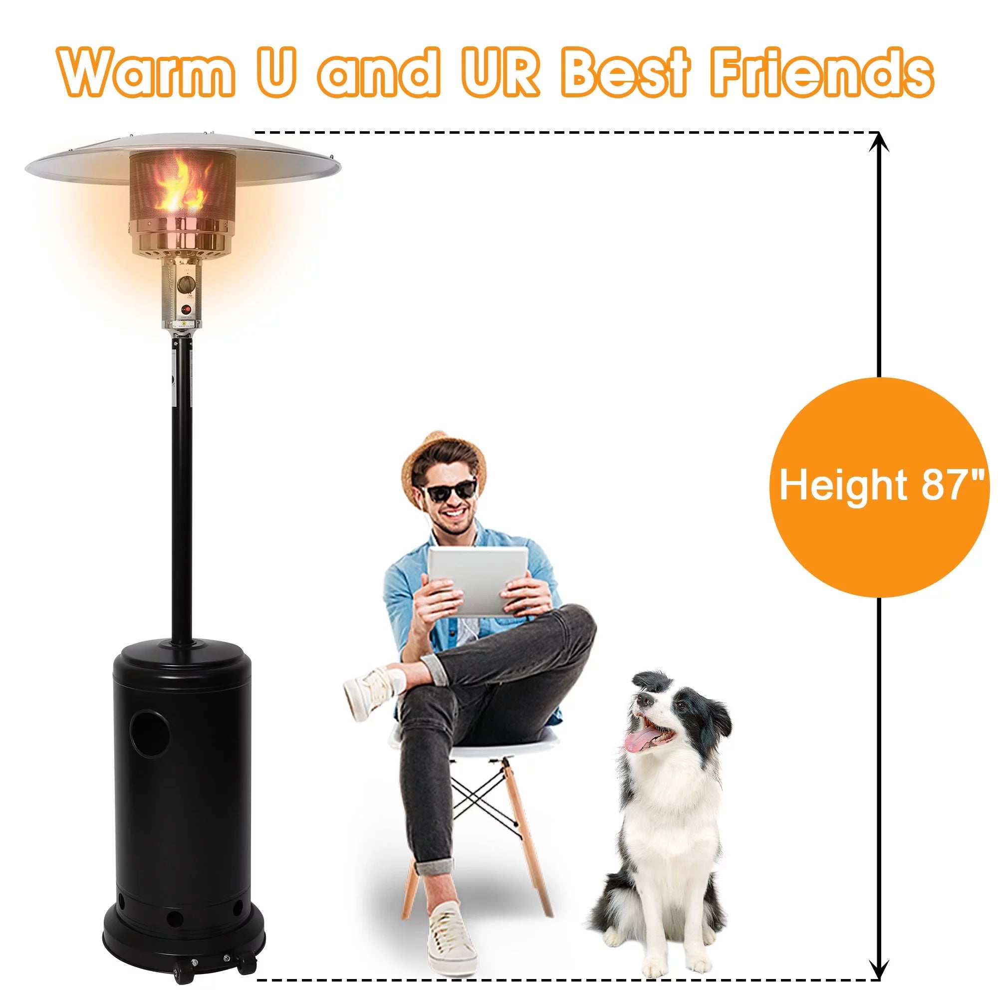 87 High Propane Patio Heater with Wheels V804