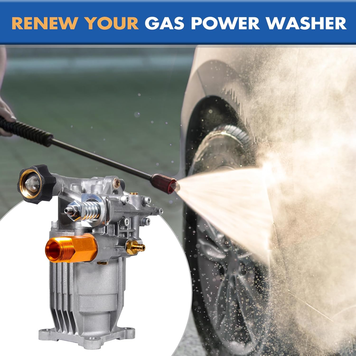 3/4" Shaft Horizontal Pressure Washer Pump, Max 3100 PSI @ 2.5 GPM T2224