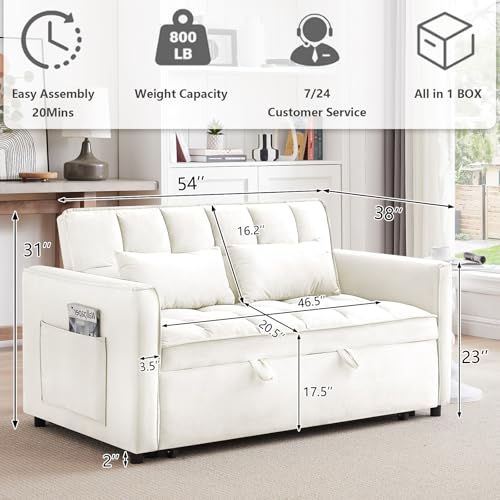 Black Velvet Convertible Sleeper Sofa Bed with Pull-Out Bed V40508