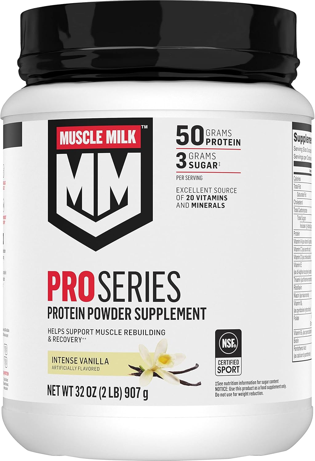 Intense Vanilla Protein Powder, 2 Pound, 11 Servings, 50g Protein U9137