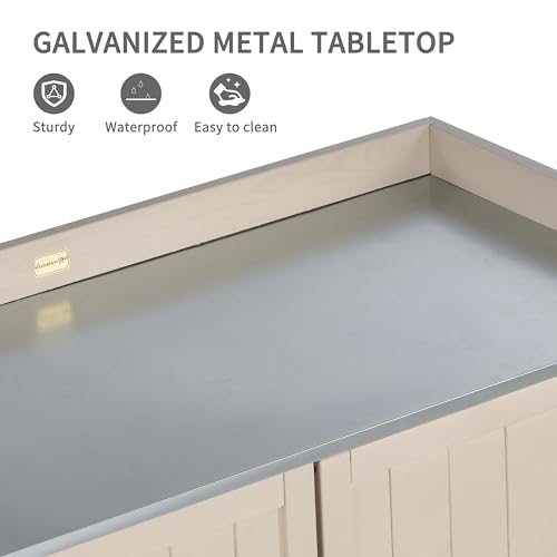 Outdoor Storage Cabinet with Potting Bench & Metal Tabletop N659