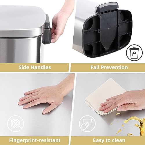 50L 13 Gallon Stainless Steel Step Trash Can with Soft-Close Lid I729